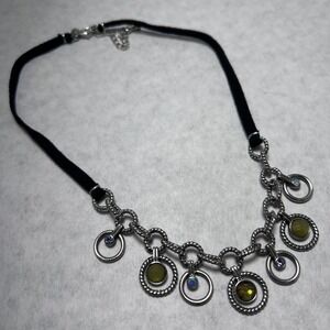 Lia Sophia 19" Black Cord Choker Necklace Silver Tone Chain Charms Spumoni